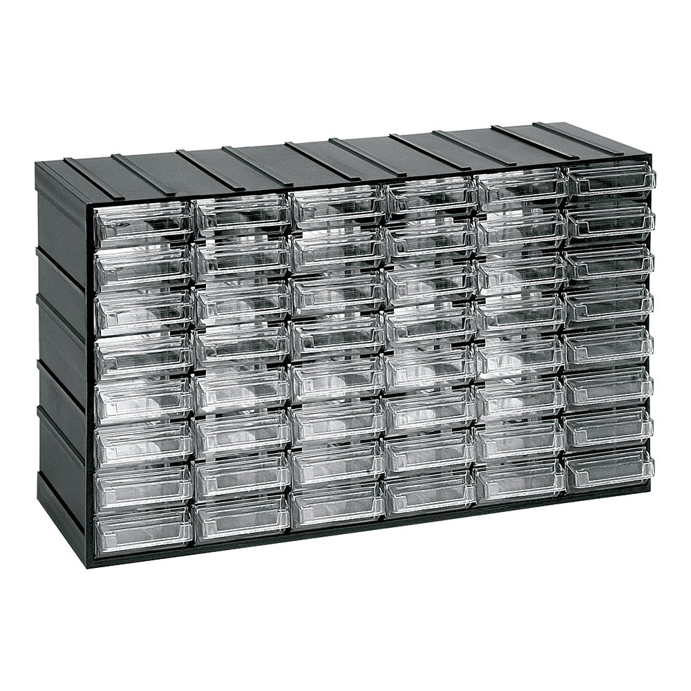 CÔMODA MODULAR COM 48 GAVETAS TRANSPARENTES, 382 x 148 x 230 mm