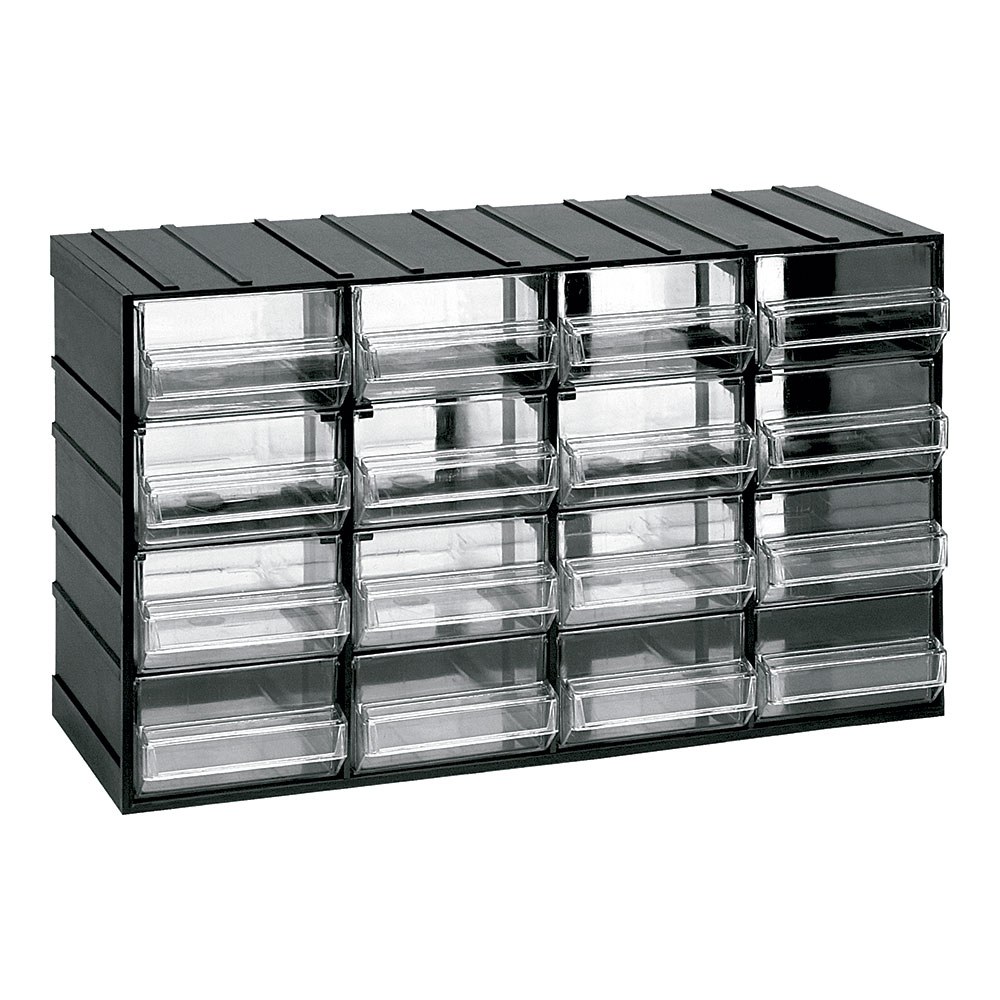 CÔMODA MODULAR COM 16 GAVETAS TRANSPARENTES, 382 x 148 x 230 mm