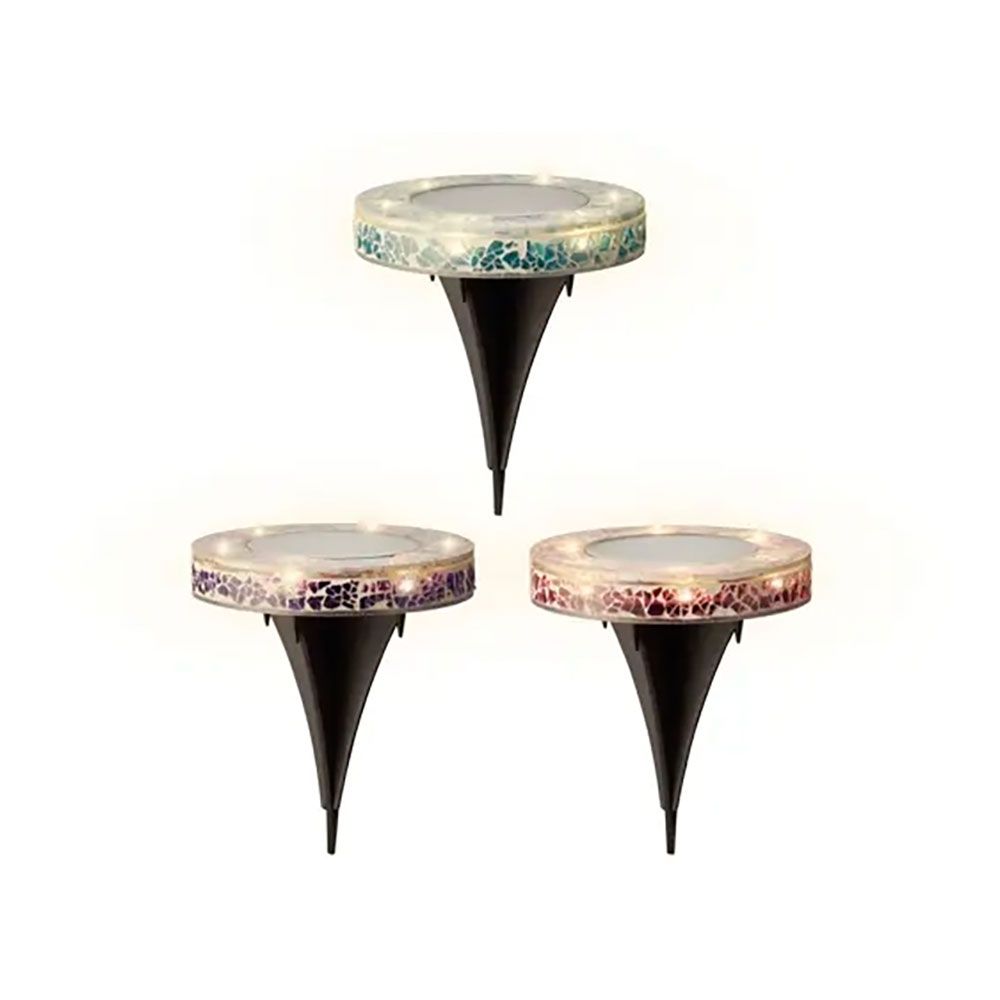 ESTACA SOLAR REDONDA DE VIDRO MOSAICO, 6 leds, 7 lm, Ø11,5 x 13 cm, CORES SORTIDAS