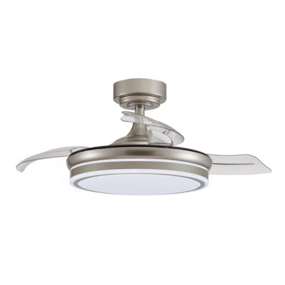 VENTOINHA DE TETO LED 3CCT PÁS RETRÁTEIS MOSS 72 W 7920lm NÍQUEL, PÁS Ø106 cm, APLIQUE Ø48,5 cm, ALTURA 32 - 42 cm