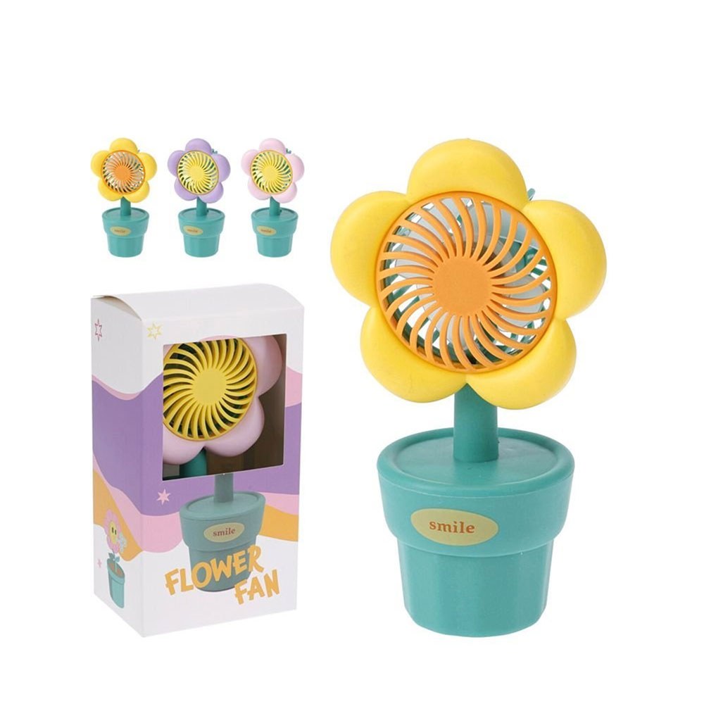 VENTILADOR DE MESA, RECARREGÁVEL, 3 W, EM FORMA DE FLOR, CORES SORTIDAS, 8 x 6 x 15,5 cm