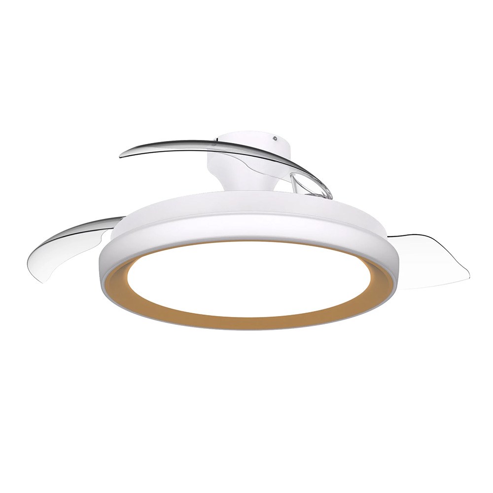 VENTILADOR DE TETO COM PÁS RETRÁTEIS, LED 3 CCT, MOTOR DC 28 W + LED 35 W, MODELO BLISS, BRANCO / DOURADO, Ø106 cm