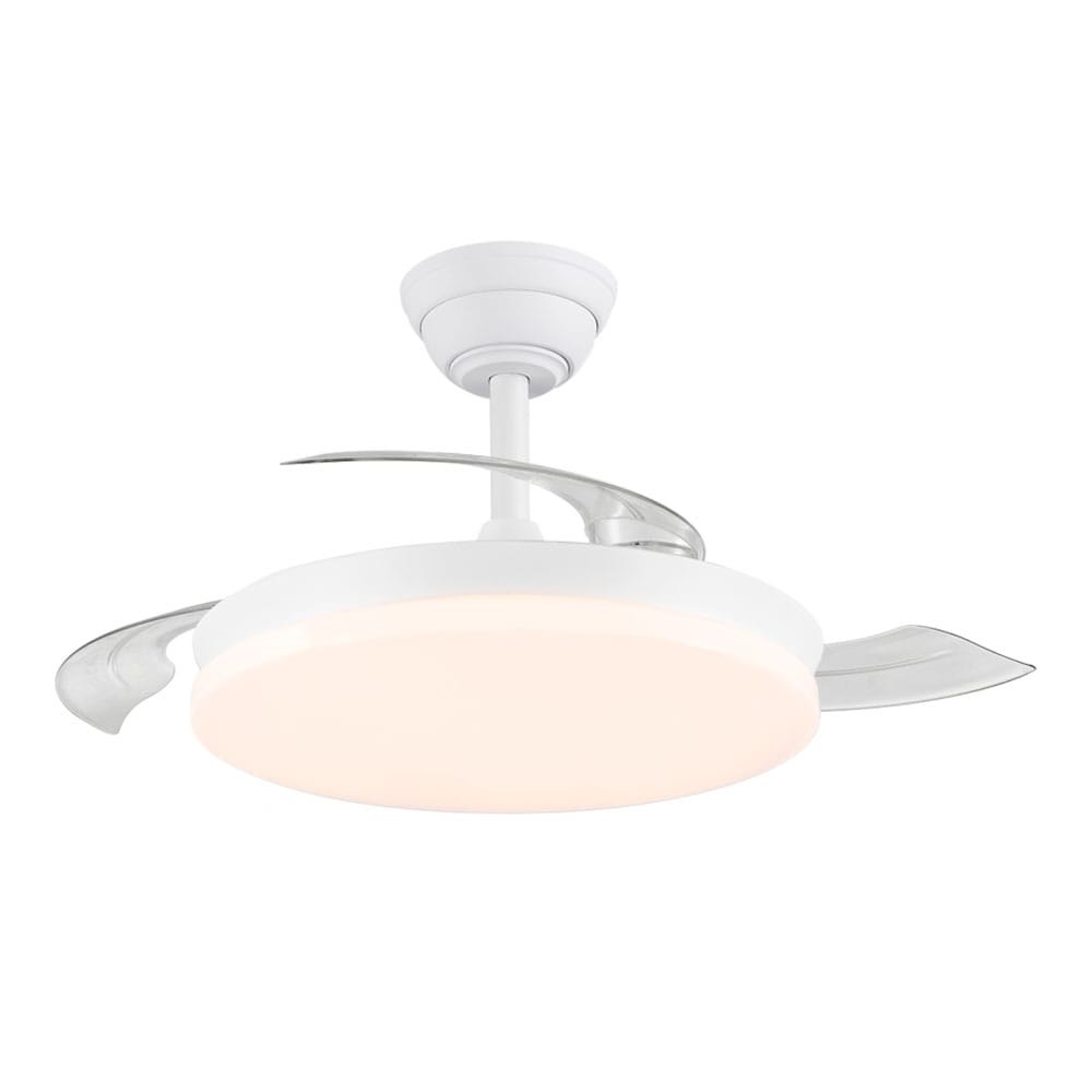 VENTILADOR DE TETO, LED 3 CCT, PÁS RETRÁTEIS 48 W, 5280 lm, BRANCO, Ø106 cm, LUMINÁRIA DE TETO Ø48 cm, ALTURA 28-38 cm