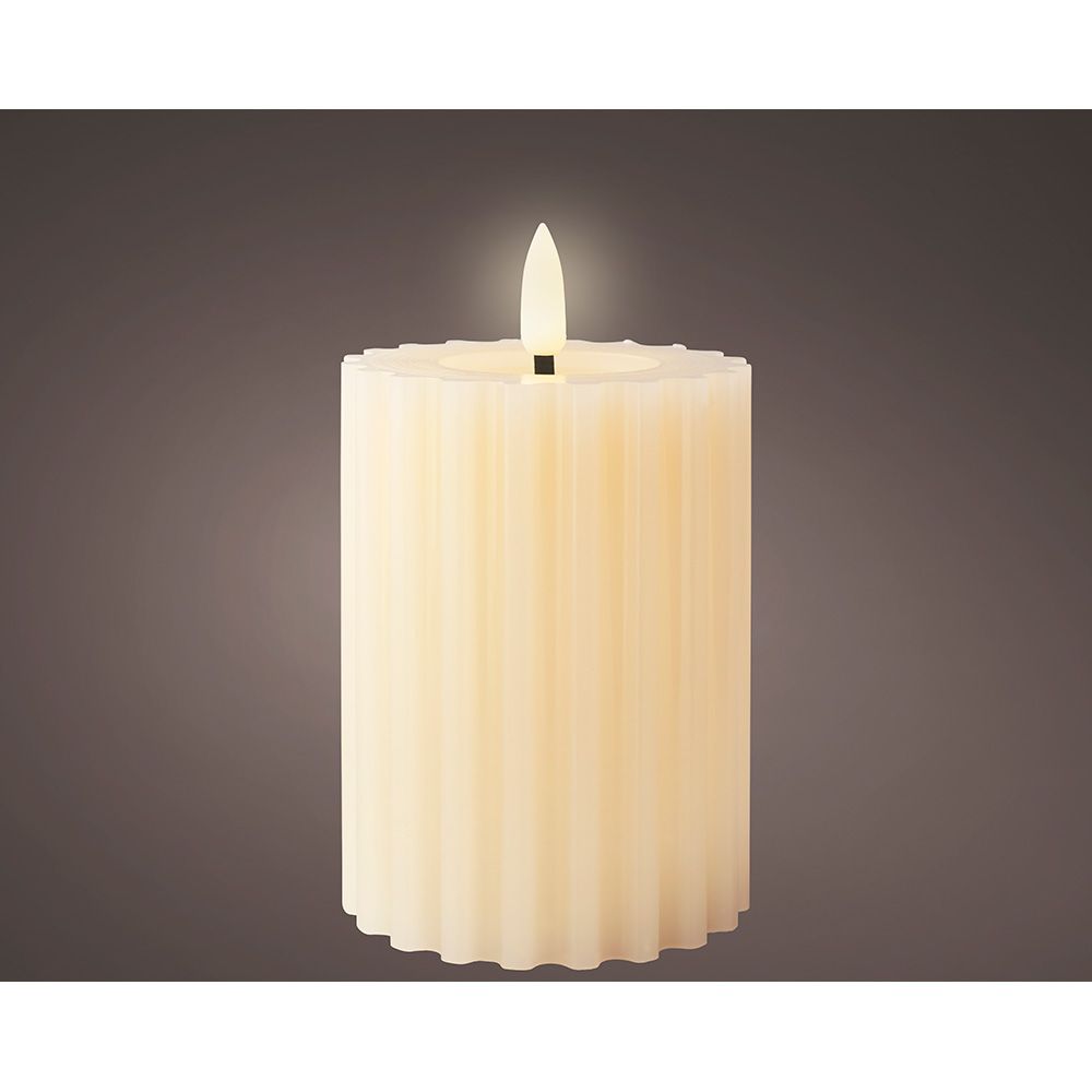 VELA DE CERA LED COM EFEITO DE CHAMA, COR BEGE, SUPERFÍCIE EM RELEVO Ø7,5 x 12,3 cm