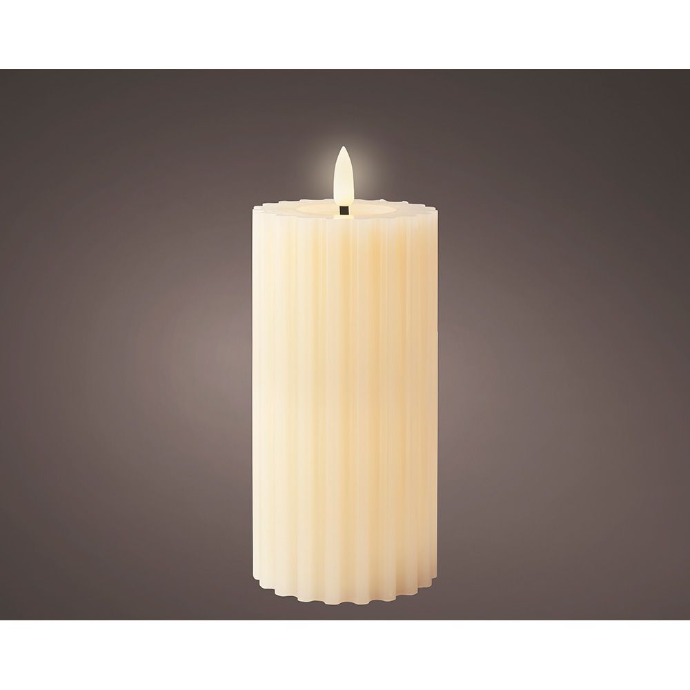 VELA DE CERA LED COM EFEITO DE CHAMA, COR BEGE, SUPERFÍCIE EM RELEVO Ø7,5 x 17,3 cm