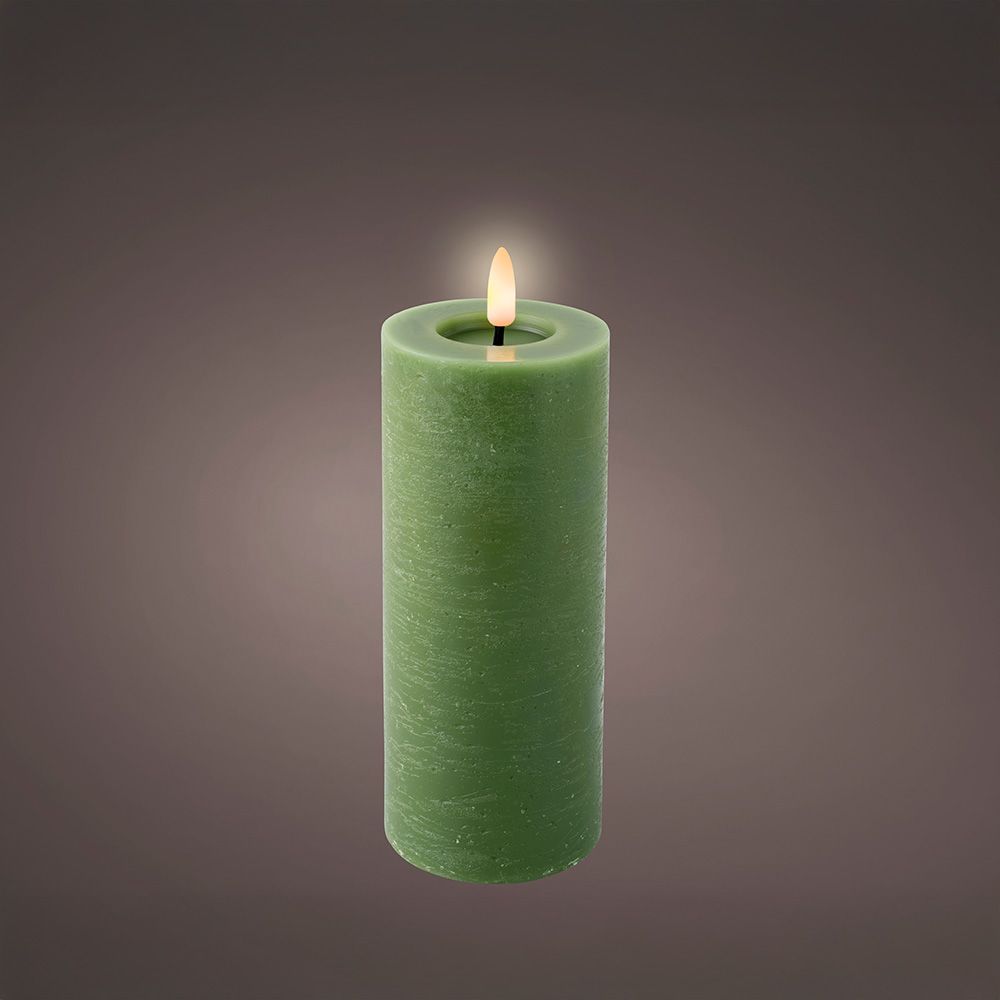 VELA DE CERA LED, COR VERDE, ACABAMENTO RÚSTICA, Ø7 x 19 cm