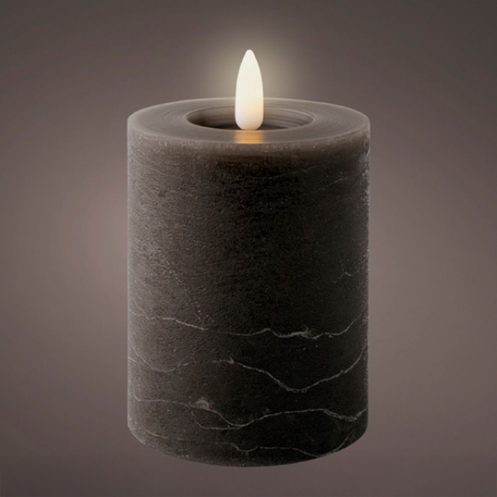 VELA DE CERA LED, COR CINZENTO-ANTRACITE, ACABAMENTO RÚSTICO, Ø7 x 11,2 cm