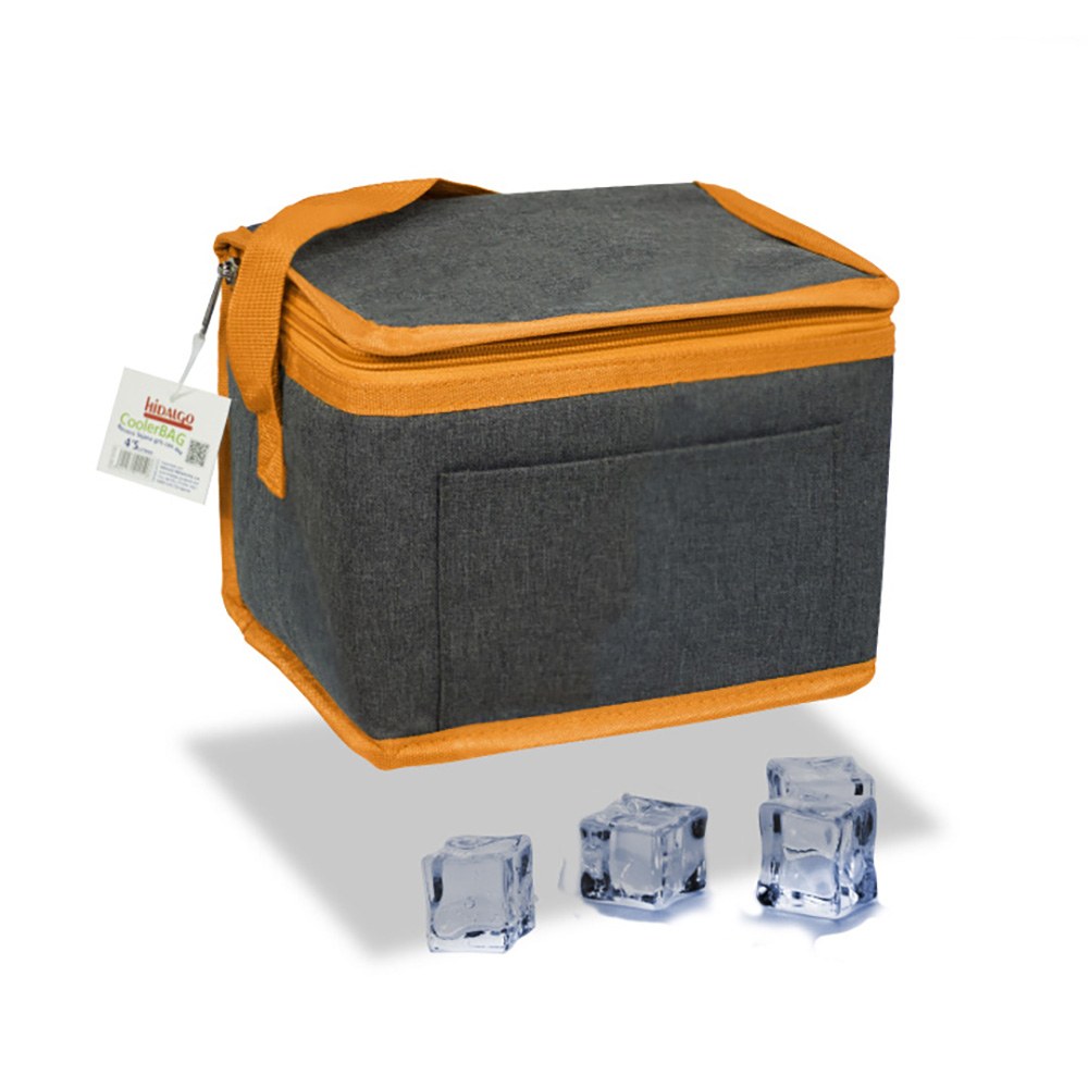 BOLSA TÉRMICA 4,5 l DESIGN DE GANGA CINZENTO COM RIBETE E ALÇA LARANJA, 20 x 15 x 15 cm