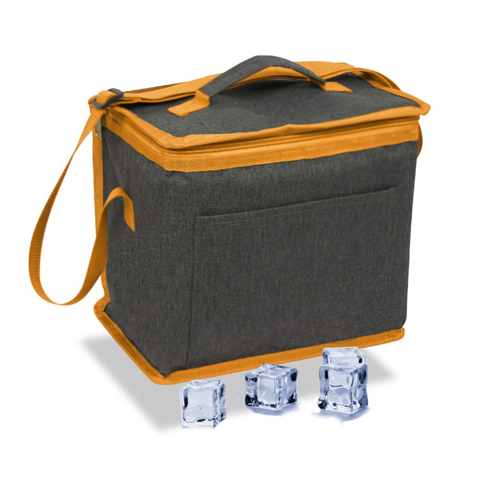 BOLSA TÉRMICA 10 l DESIGN DE GANGA CINZENTO COM RIBETE E ALÇA LARANJA, 28 x 16 x 22 cm