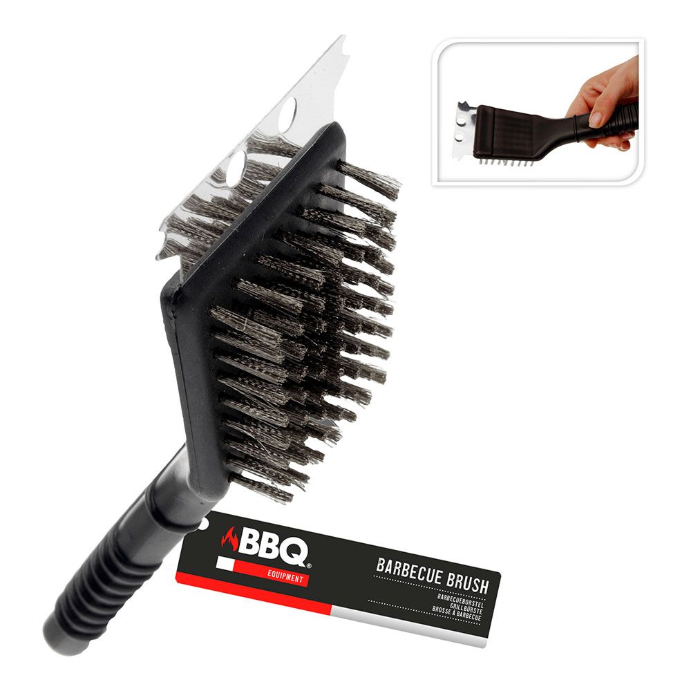 ESCOVA PARA CHURRASCO COM RASPADOR, 21 cm