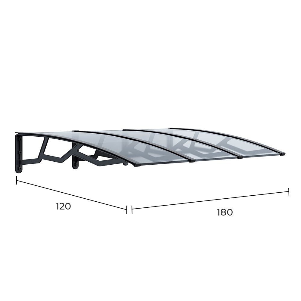 MARQUESE ALVEOLAR DE POLICARBONATO TRANSPARENTE DE 6 mm COM SUPORTES CINZA ESCURO, 120 x 180 cm