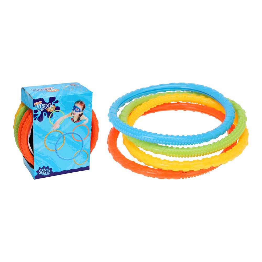 BRINQUEDOS DE MERGULHO, KIT DE 4 AROS COLORIDOS DIÂMETRO 15cm