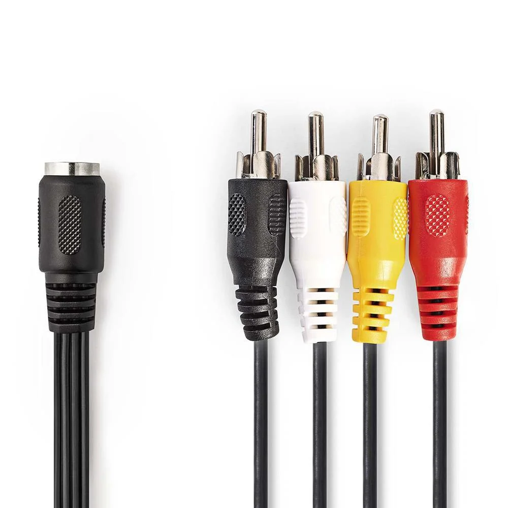 Cabo de Áudio Din 5 Pinos Fêmea P/ 4x Rca Macho