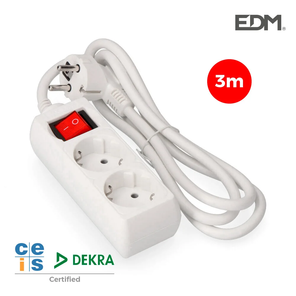 Bloco com 2 Tomadas Schuko com Interruptor 3mts