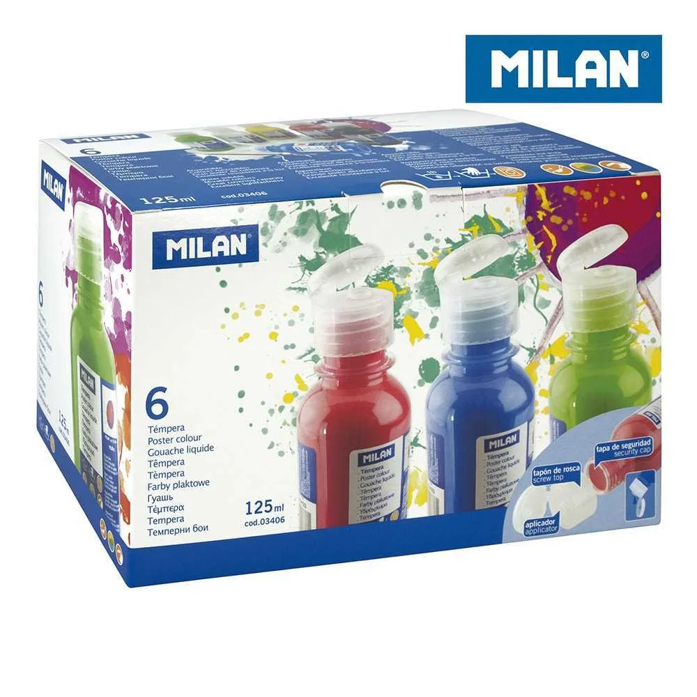 Caixa de 6 Garrafas 125ml de Têmpera Cores Sortid.
