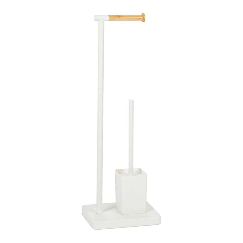 Suporte Papel Higienico + Piaçaba Metal Branco Ba.