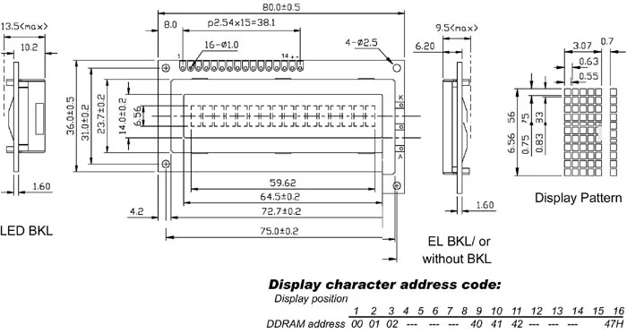 Lcd 16 X 1 Transflective de Vista Inferior com Luz