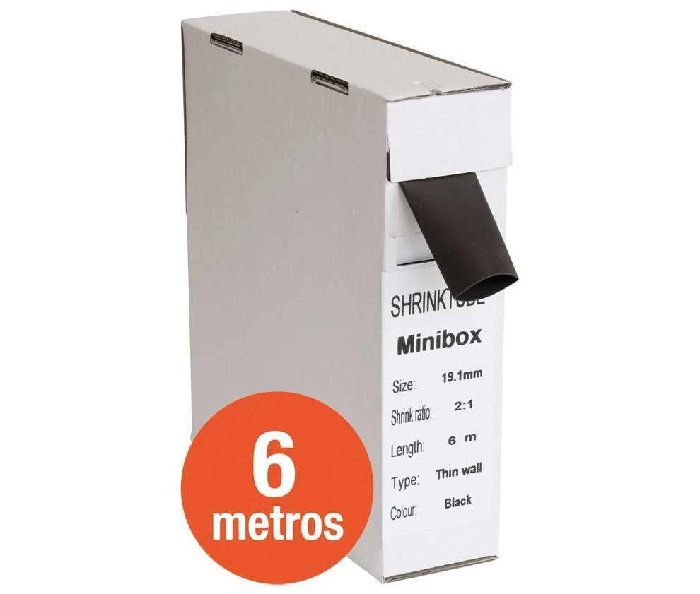 Tubo Termo-Retrátil Preto 19,1mm em Caixa de 6m