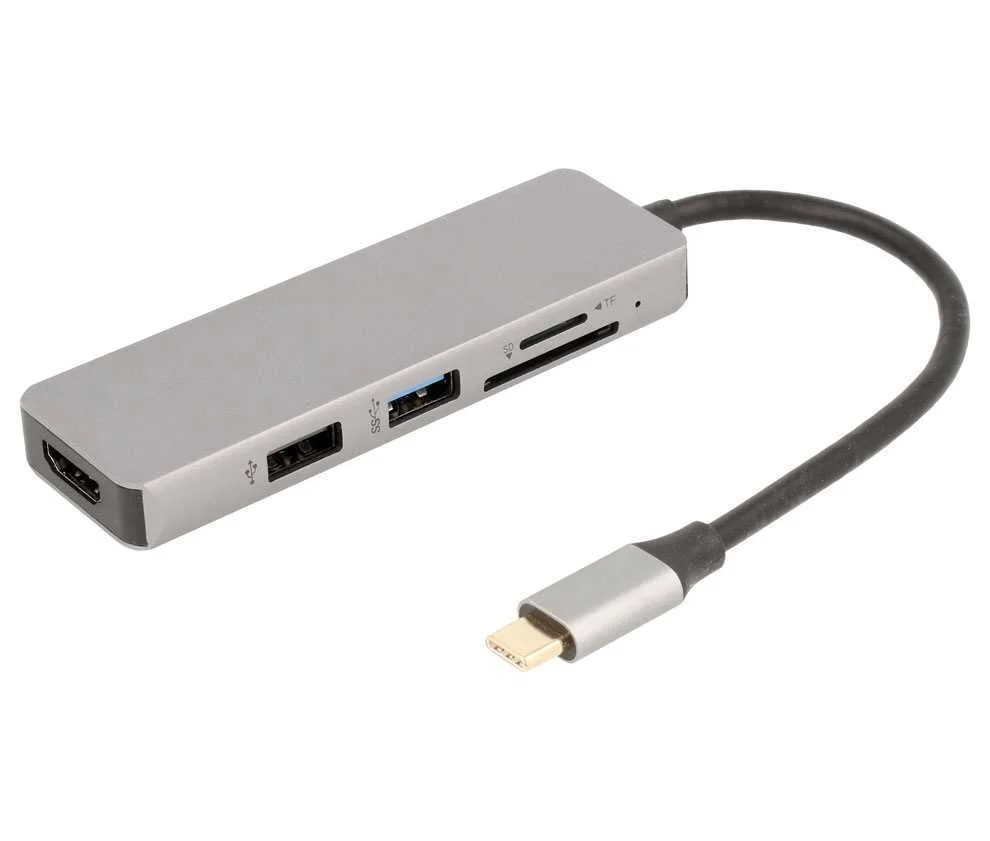 Adaptador 5 em 1 Hub Usb-C para Usb, Hdmi e D-Rea.