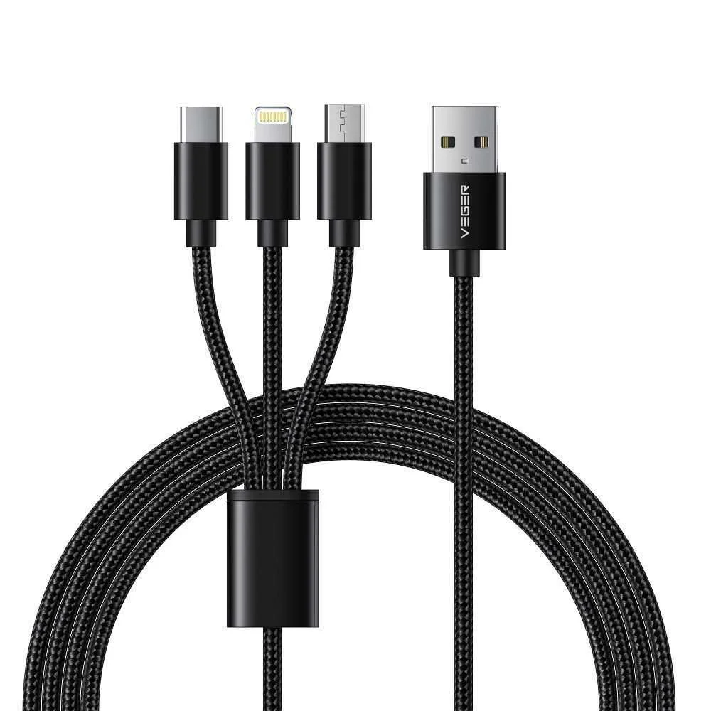 Cabo Veger 3em1 Usb para Tipo C + Apple Lightning