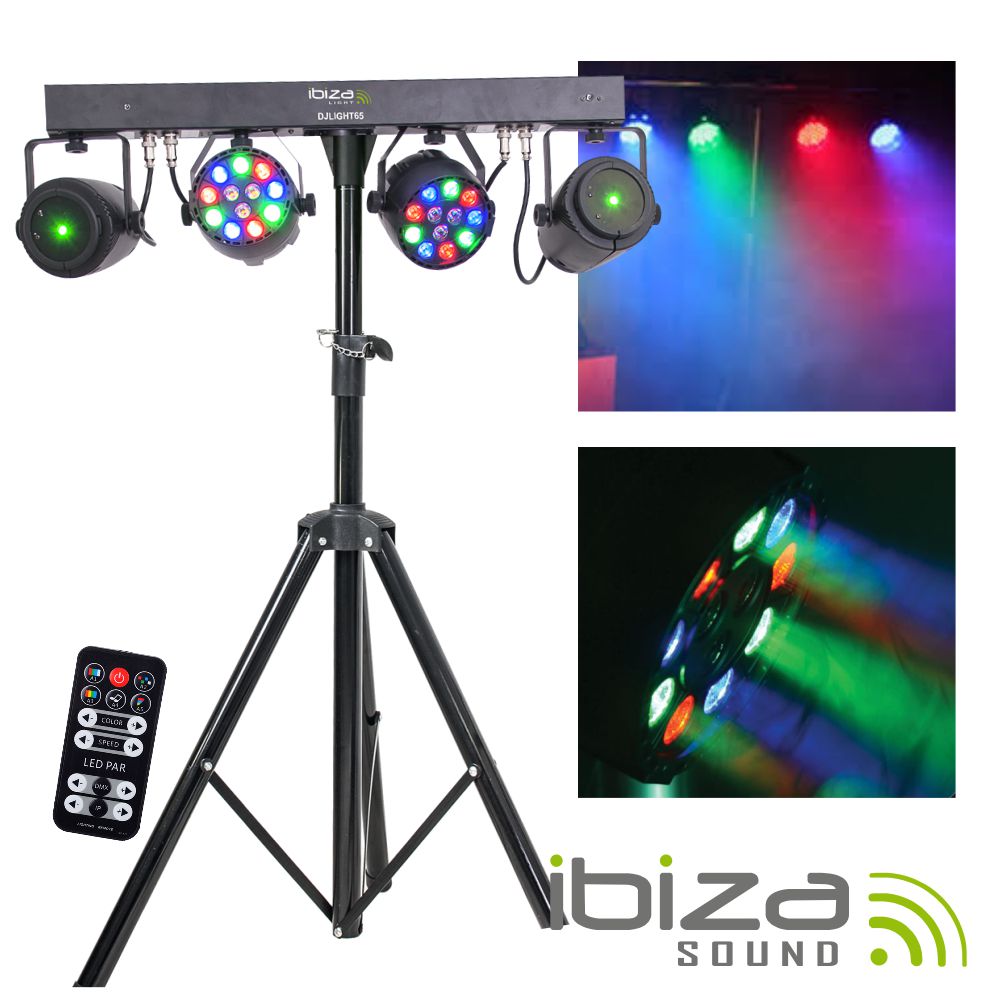 DJLIGHT65 Suporte C/ 2 Projetores Par 12 Leds Rgbw + 2 Laser Dmx Ibiza