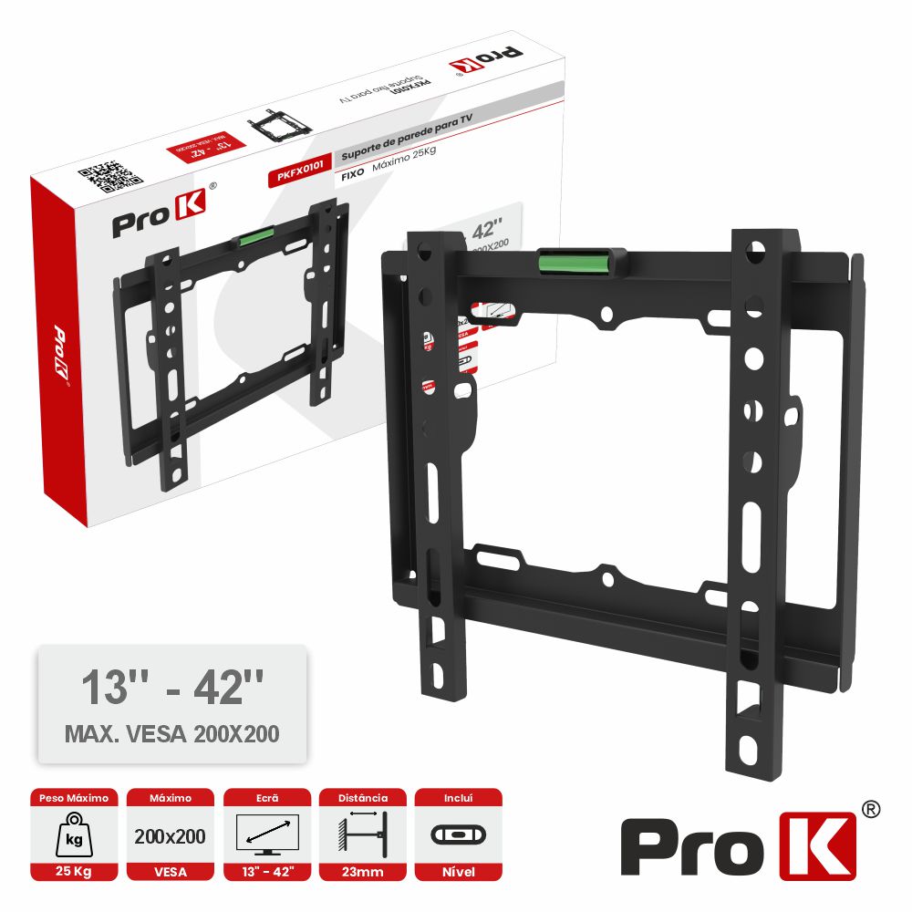 Suporte TV Fixo 13-42" 25kg Vesa 200x200 PROK