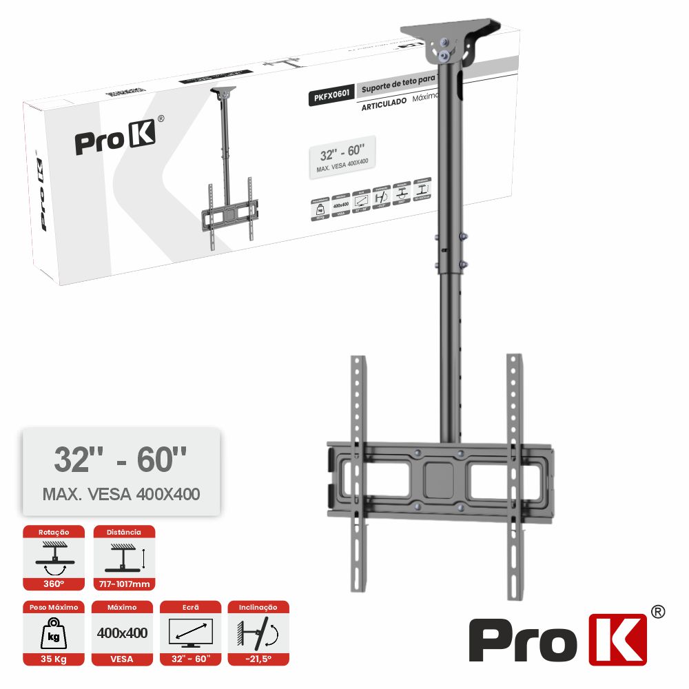Suporte TV Teto 32-60" 35kg Vesa 400x400 PROK